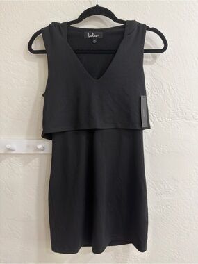 Lulus Black V-Neck Layered Dress | Hooded | Stretchy | Size: Xsmall | New